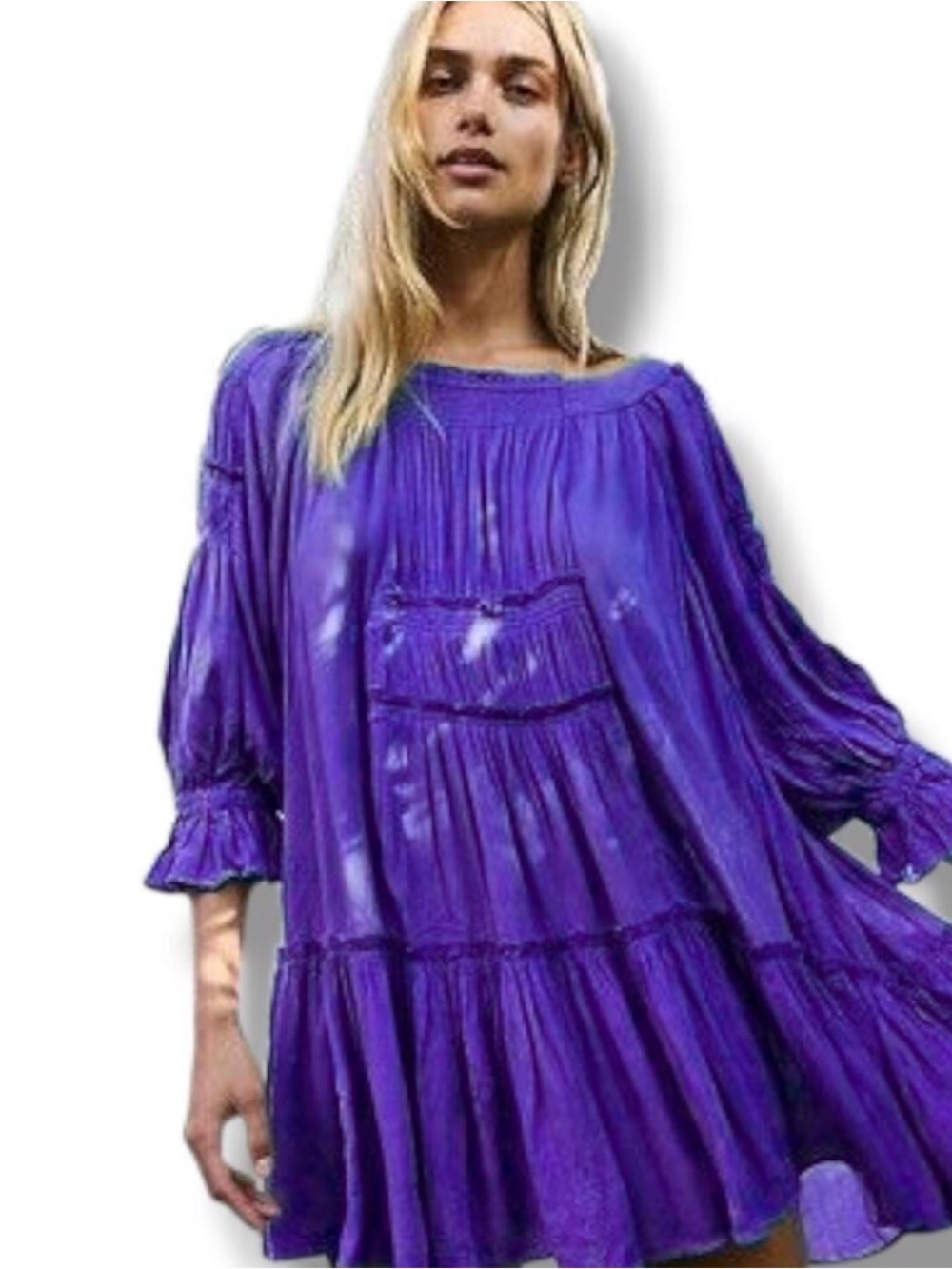 Free People Sea You There Purple Boho Oversized Mini Dress